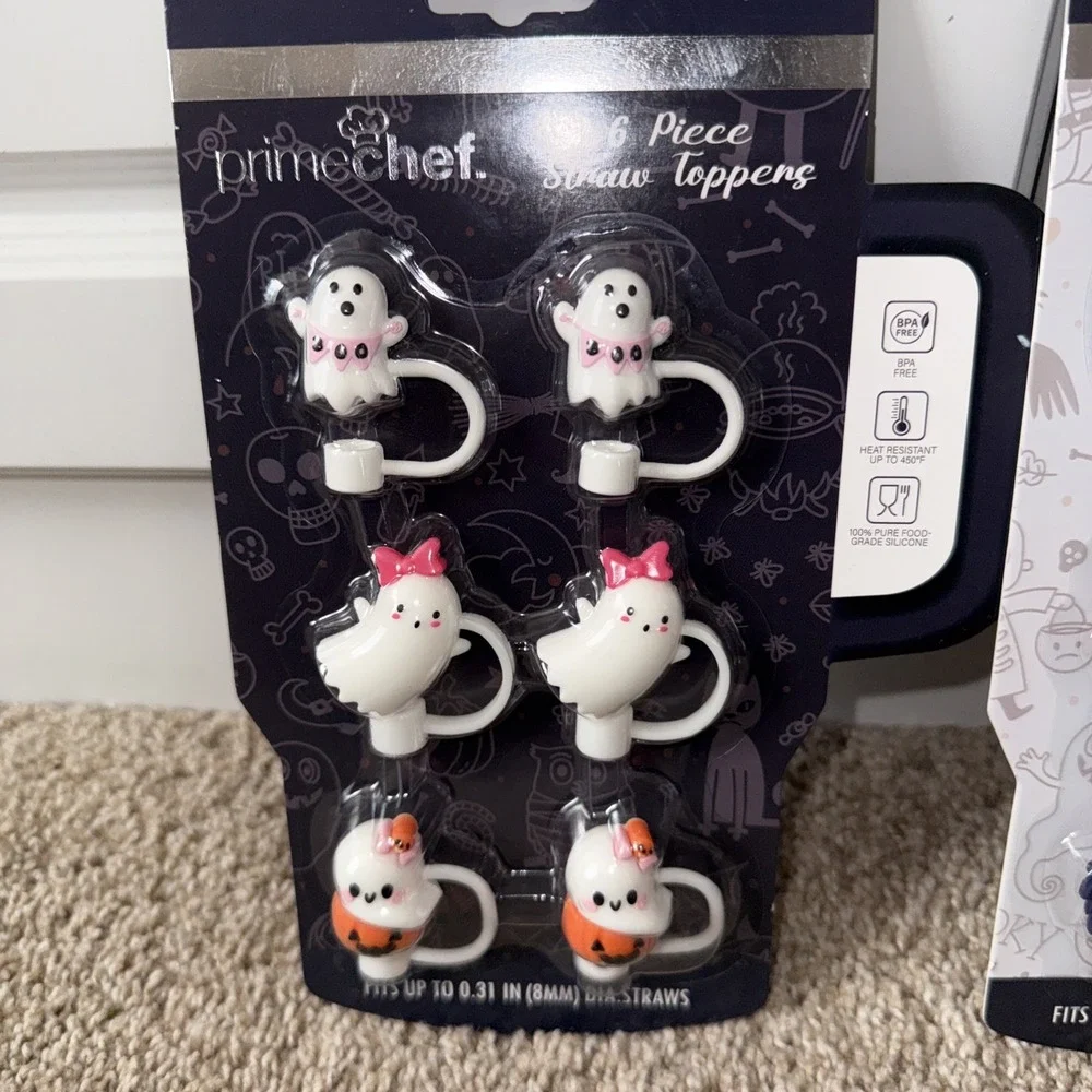 Set Of 12 Two Pack Ghost Bats Cats Straw‎ Covers Toppers Halloween New